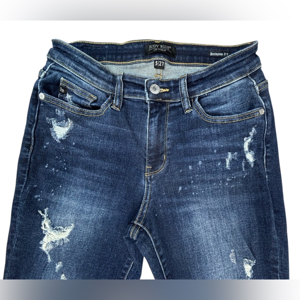 Judy Blue | Marsha Midrise Boyfriend Bleach Splash Striped Jean | Size 5/27 - Picture 4 of 9